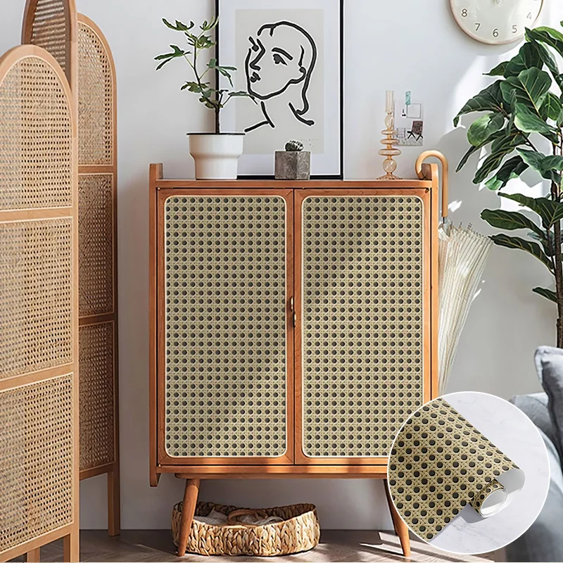 Classic 3D Rattan PVC Wallpaper Peel And Stick Wicker Home Decor Kitchen Bathroom Waterproof  Vinyl Wall  Renovation Sticker