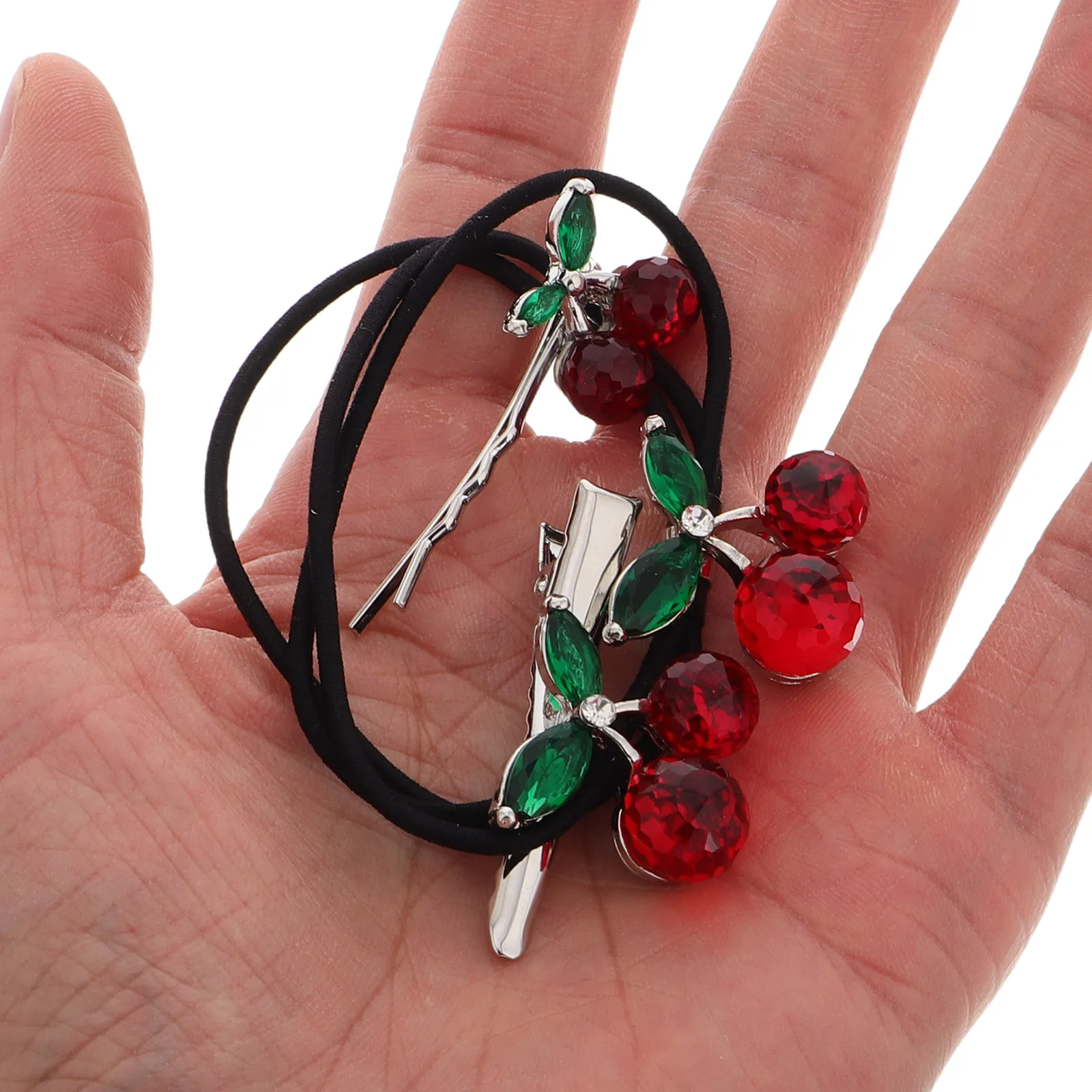 

Cherry Hair Clamp Head Rope Ties Bling Accessories for Women Grace Ballet Girls Clips Metal
