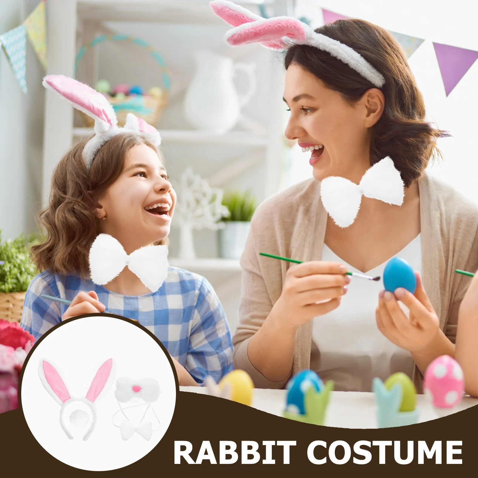Conjunto de faixa de cabeça com orelhas de coelho, acessórios de fantasia de Páscoa, faixa de cabeça de coelho para meninas, máscara de cabeça