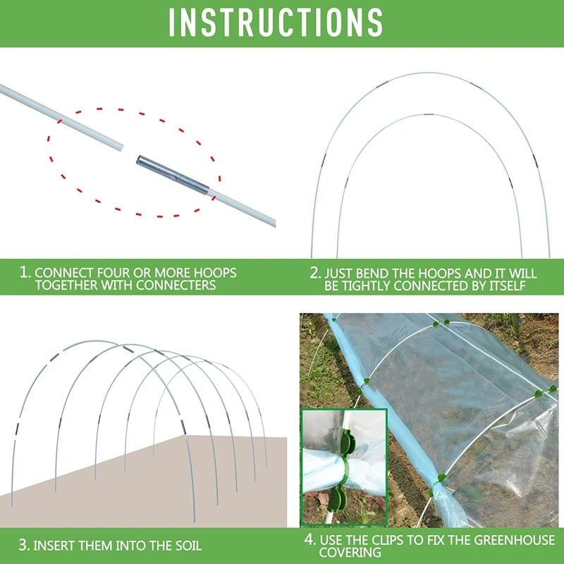 Greenhouse Hoops Set Gardening Folding Fiber Rod Set Greenhouse Seedling Arch Shed Bracket Garden Plant Hoop Grow Tunnel Support