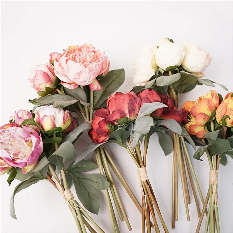 7Pcs/bunch Burnt Edge Peony Flower Bouquet Artificial Silk Flowers Bridal Bouquet Wedding Decor Peonies Home Party Table Floral