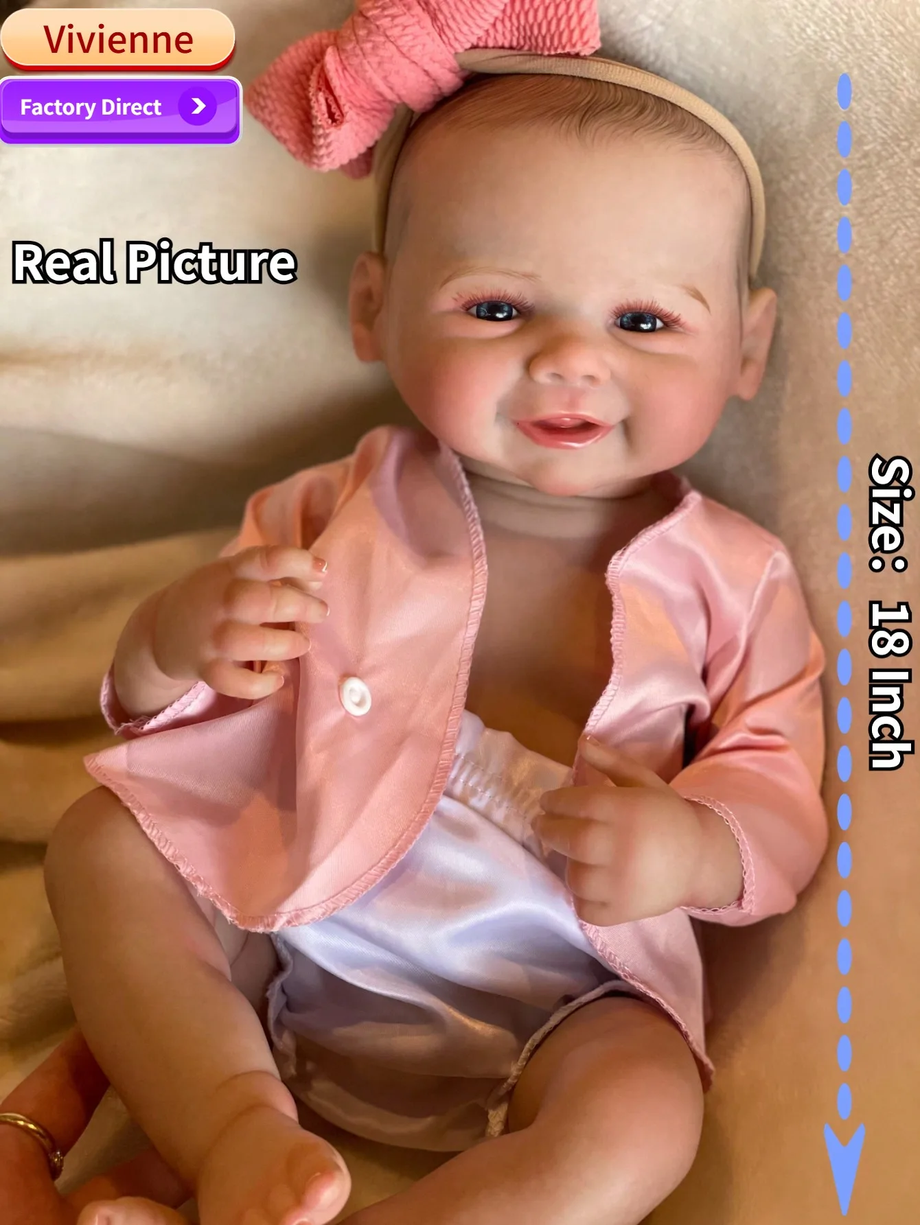 

18-дюймовая кукла Reborn Baby Vivienne для девочек, мягкая на ощупь кукла ручной работы Bebe для новорожденных, подарки на день рождения для детей
