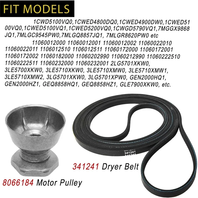 

A25F-341241 Dryer Belt & 8066184 Motor Pulley For Whirlpool, Kenmore Dryers-Replace Part Number: PS11744884, W10290525