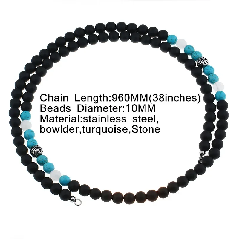 Stainless Steel Decorative Pattern Beads Necklace kallaite Natural Stone Beads Necklace Accessories 38 inch Long Chain