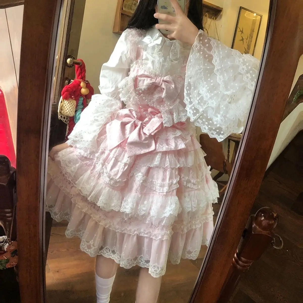 Y2K – chemises esthétiques gothiques Vintage pour femmes, hauts décontractés à manches longues, solides, chemises Lolita japonaises, chemisiers en dentelle avec nœud mignon Kawaii