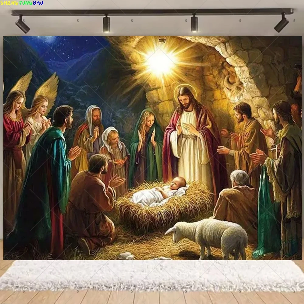 Nativity Scene Photography Background Banner Christmas Religious Jesus Backdrop Supplies Christmas Studio Backdrops OP-01