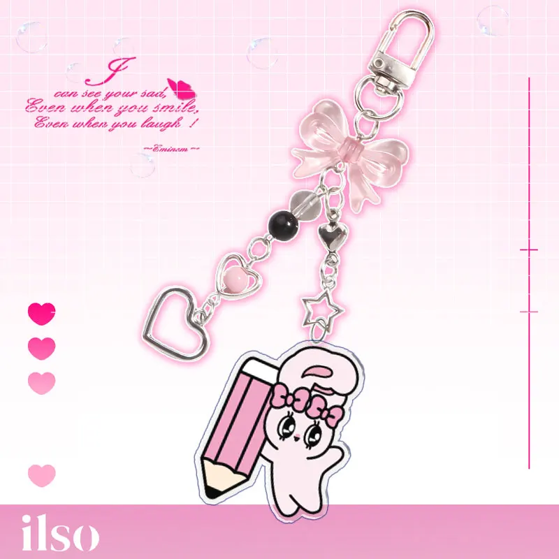 Esther Bunny Key Chain Acrylic Anime Peripheral Acrylic Bow Key Chain Bead String Cute Interesting Backpack Decoration