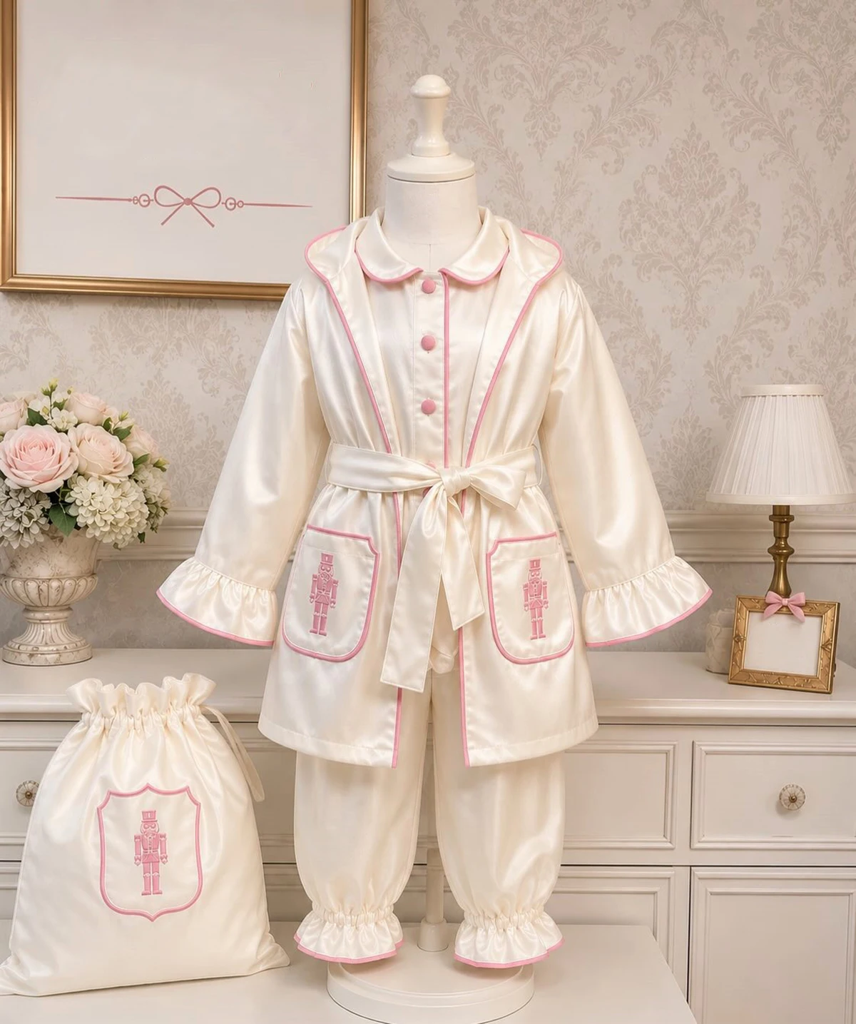 Autumn Baby Boy Girl  Nutcracker Embroidered Red Pink Suit Robe Bag For Casual Party Birthday Photography
