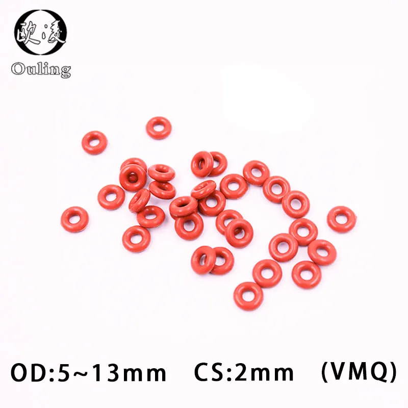 40PC/lot Red Silicone Ring Silicon/VMQ O ring CS2mm Thickness OD5/6/7/8/9/10/11/12/13*2mm Rubber O-Ring Seal Gaskets Ring Washer