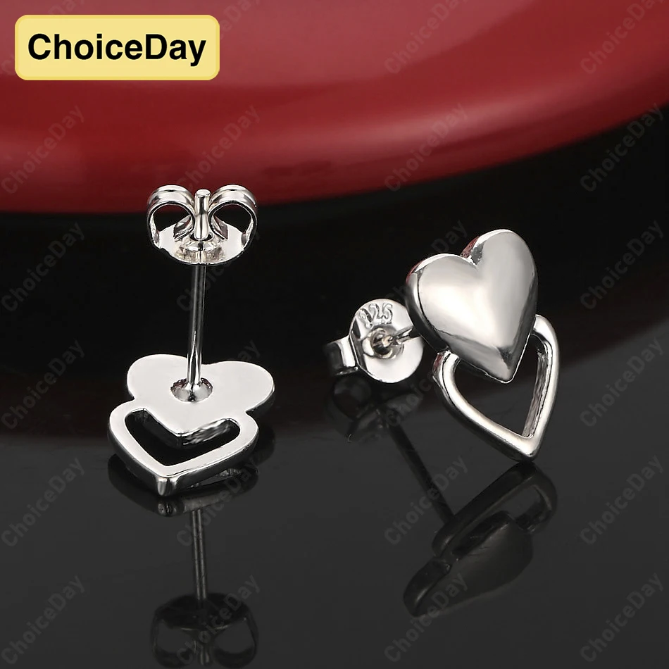 

ChoiceDay 925 Sterling Silver Exquisite Double Heart Earrings Women Jewelry Accessories Wedding Fashion