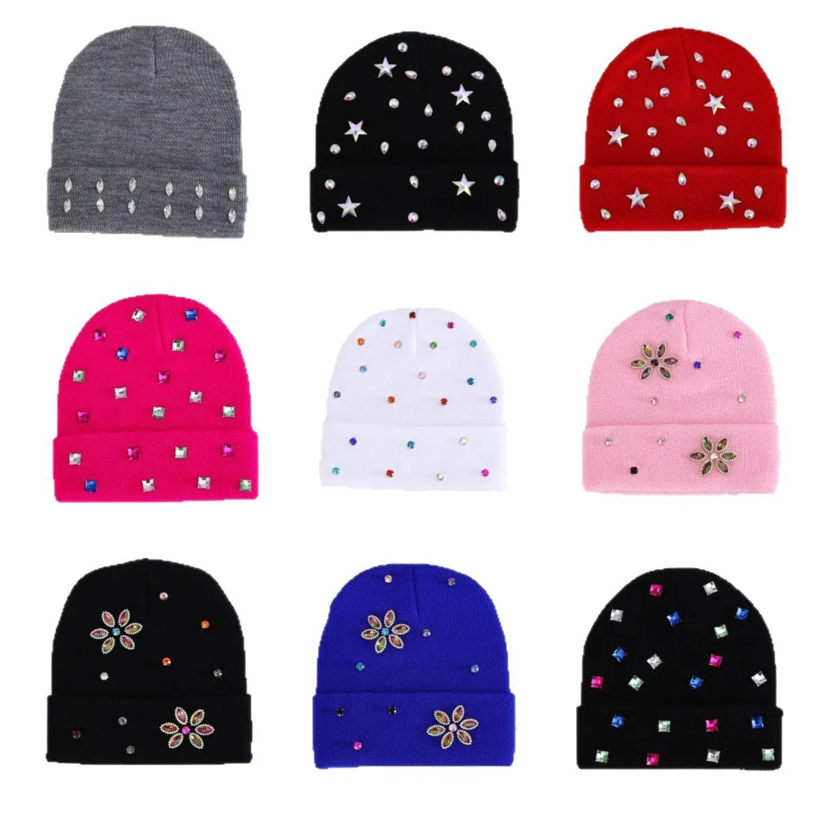 2026 Autumn/Winter Warm Knit Hats for Women – European & American Fashion Handcrafted Rhinestone Overhead Cold Hats – In Stock