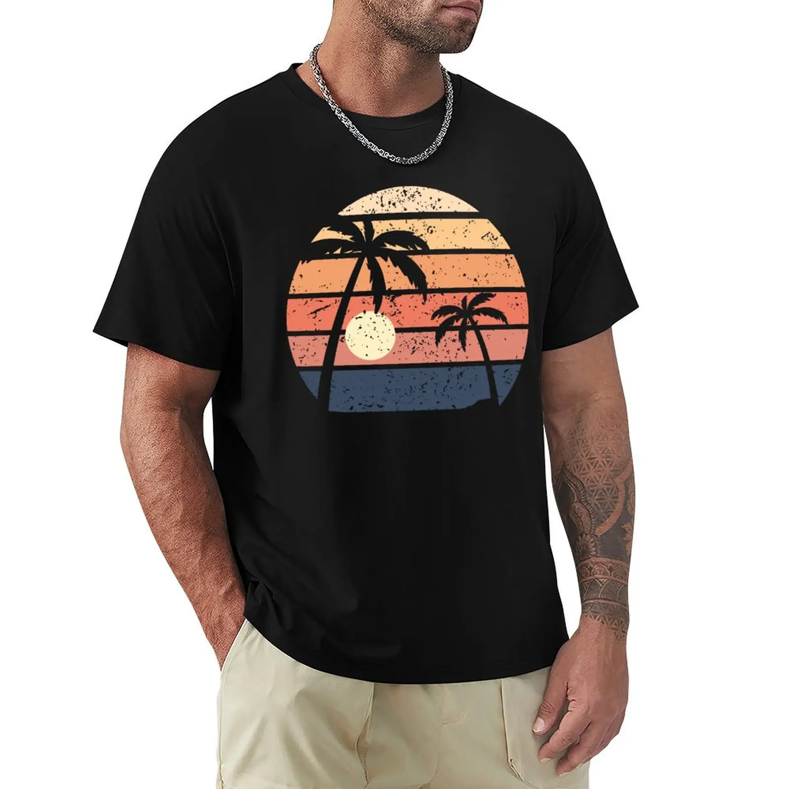 

Минималистичная футболка Retrowave Sunset Palms с эффектом потертости, топы, футболка на заказ, тренировочные рубашки для мужчин