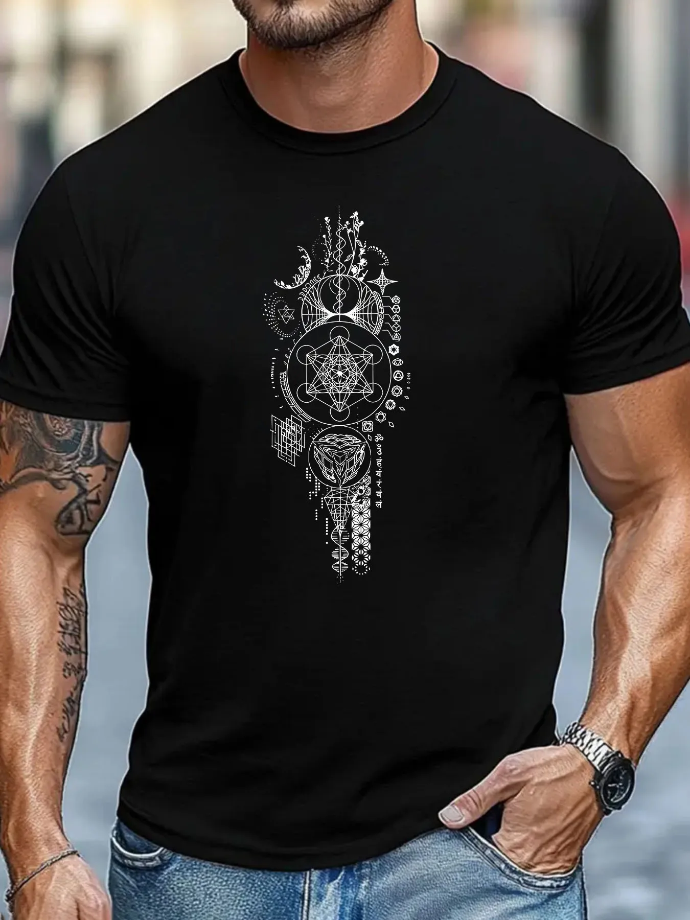 Flower of Life Shirt, Sacred Geometry Shirt, Buddha Shirt, Nature Shirt, Spiritual Shirt, Suitable for Summer Wear, Daily Casual, Crew Neck Short Sleeve, Fashion Men's Clothing