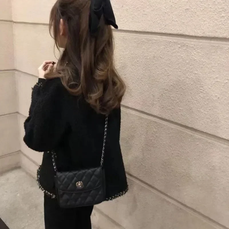 سترة نسائية أنيقة على الطراز الفرنسي خفيفة الوزن ناضجة للربيع والخريف والشتاء للتخسيس ومتعددة الاستخدامات ورقبة دائرية من التويد وأكمام طويلة #2