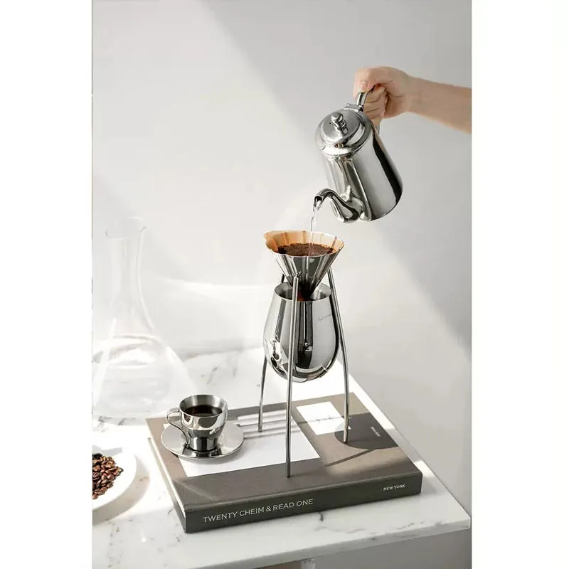 European Stainless Steel Pour Over Coffee Dripper Filter Funnel Luxury Drip Coffee Maker Hand Brew Coffee Extractor Home Bar