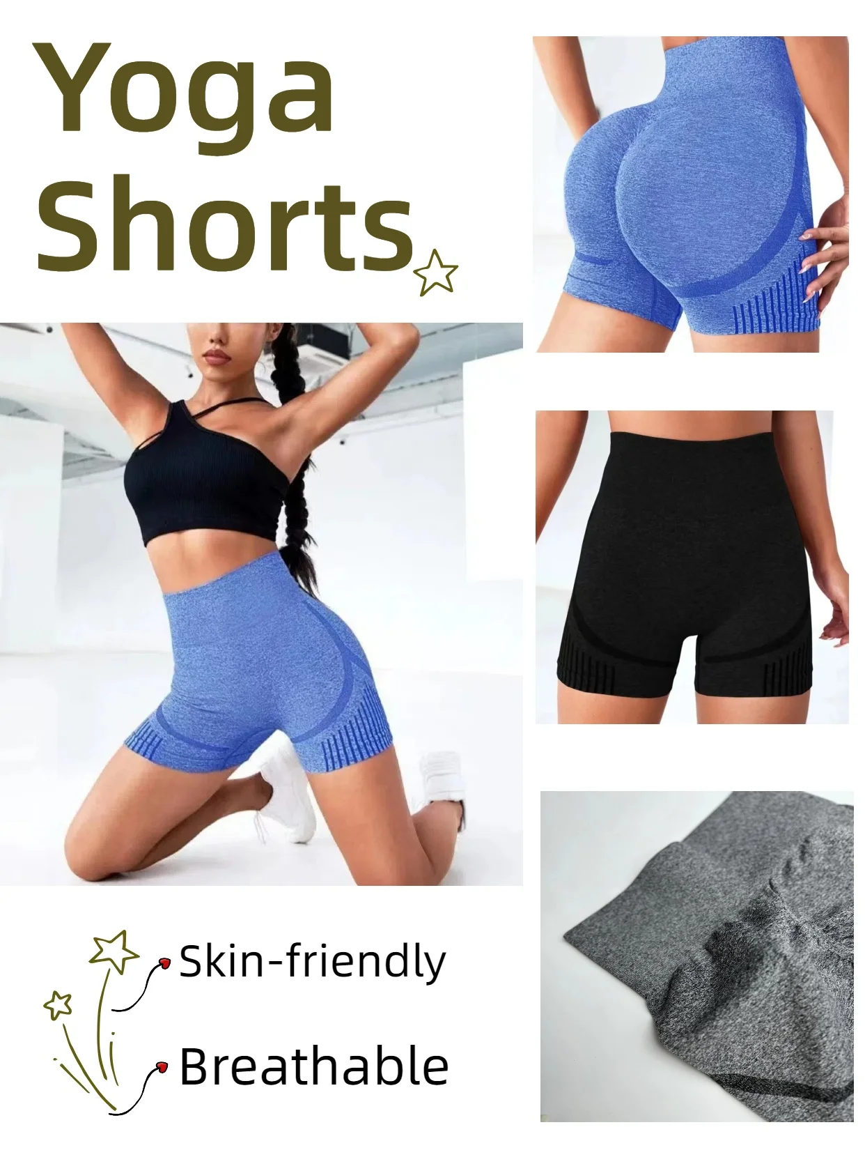 

High-Waist Sports Yoga Shorts Seamless Workout Impact Gym Clothes Breathable Lift Butt Shorts Lightweight Athletic Gym Shorts