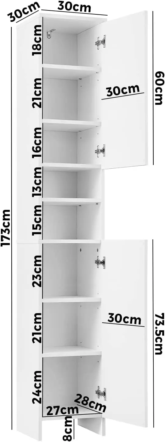 **/Bathroom Cabinet- With 2 Open Shelves & 6 Adjustable Shelves