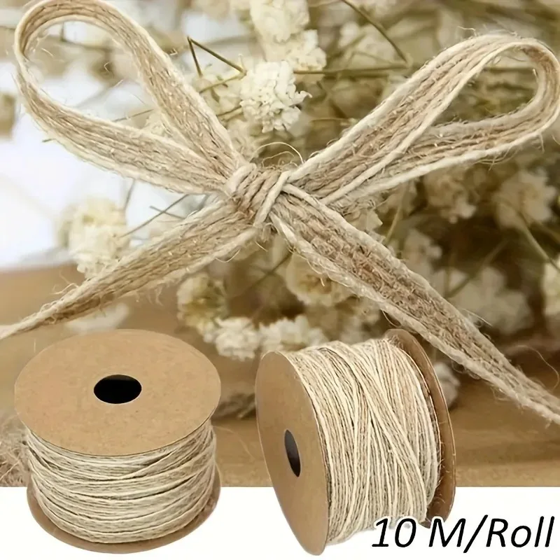 10M/Roll Natural Retro Jute Coarse Linen Fabric With Mixed Ribbons Lace Wedding Party Decoration DIY Craft Gift Packaging Ribbon