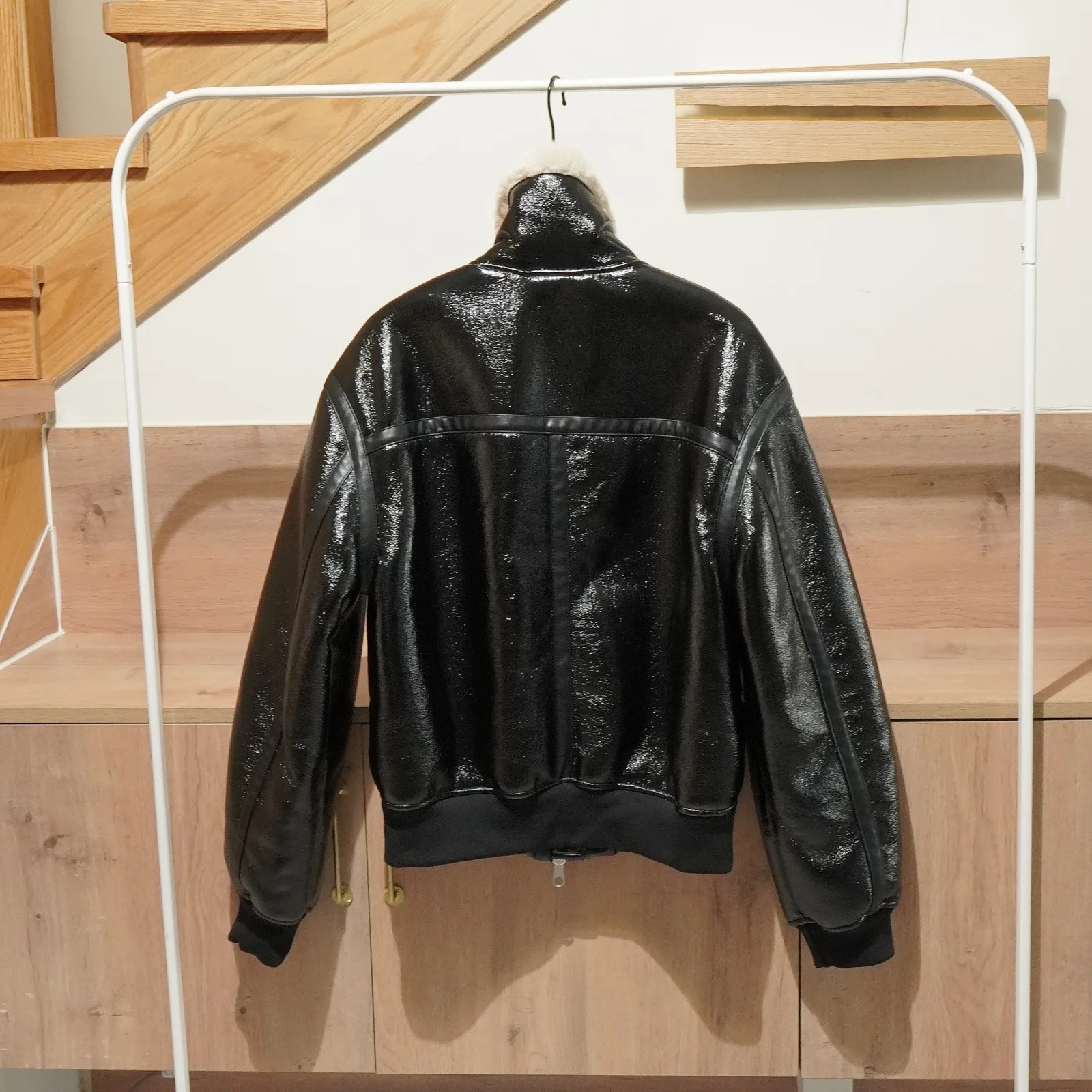 FImranch Black Faux Leather Biker Jackets For Men Women Heavy PU Lapel Fur Collar Motorcycle Fur All-in-one Warm Coat Punk Wear