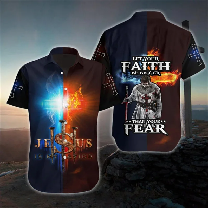 New Summer 3D Christian Jesus Print Shirts Children Fashion Streetwear Shirts Blouses Men Cool Hawaiian Shirts Vintage Clothing