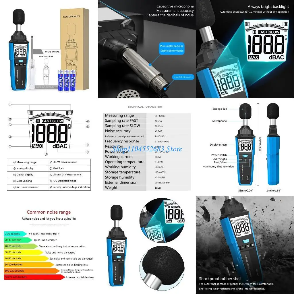 

Y6GD LCD-Display Decibel Meter Sound Level Reader 30-130dB Noise Meter Monitor-Test