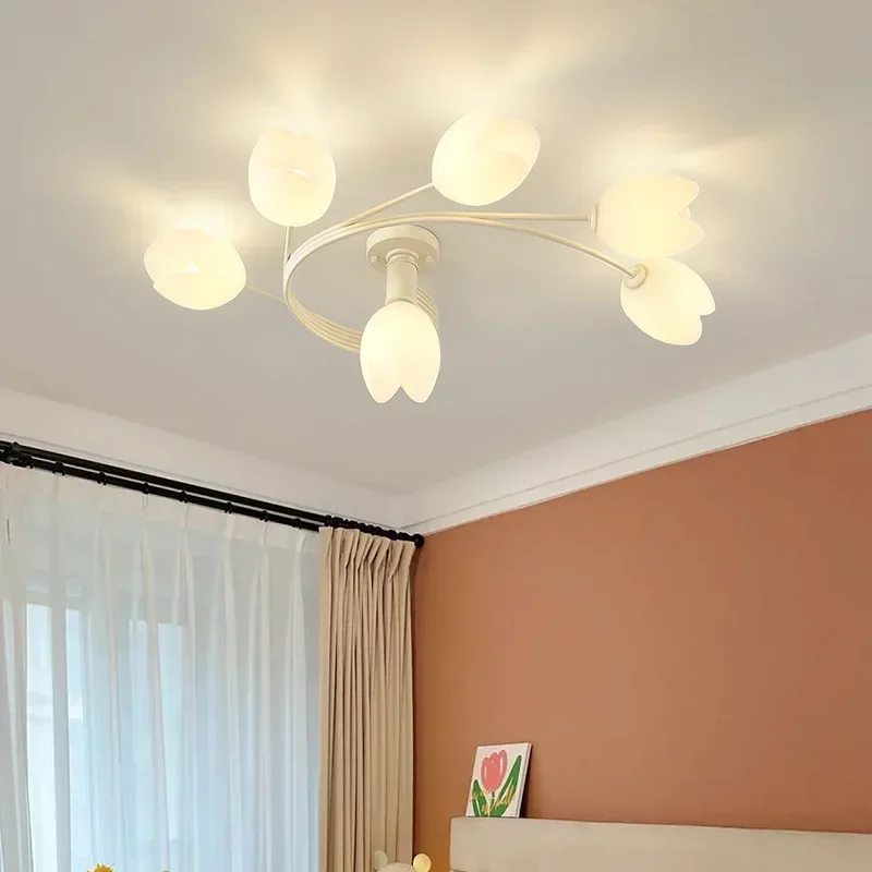 Cozy Bedroom Dining Room Study White Green Magnolia Bud Ceiling Light
