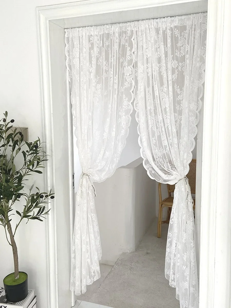 1pc Lace Flower design  Door Curtain, Curtains with Rod Pocket, Suitable for Home Decoration