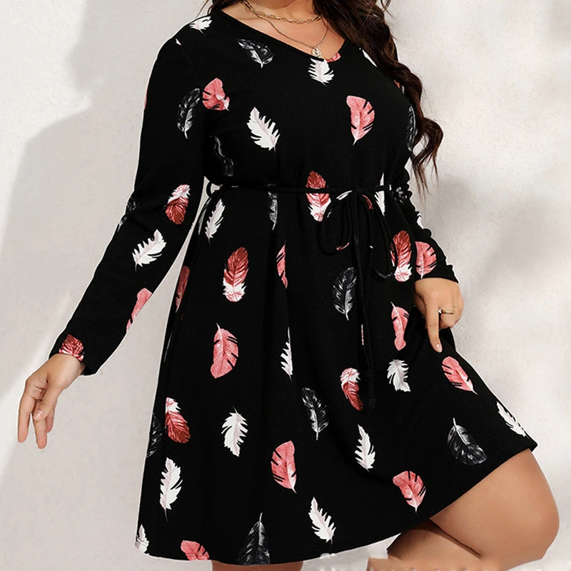 

Casual A-line Loose V-neck Party Dress Women Fashion Floral Chiffon Dress Elegant Trendy Long Sleeve Belt Dress Vestidos 28078