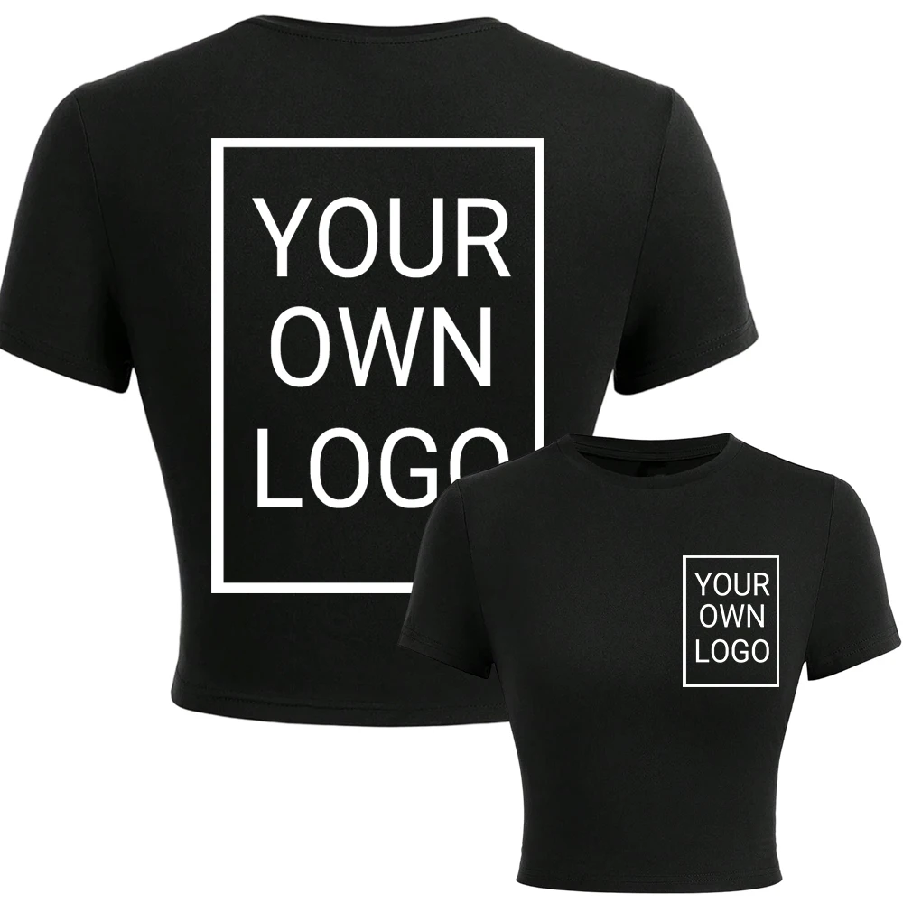 Doppelseitiges DIY-Logo Benutzerdefiniertes Bild T-Shirts Damen Slim Fit Baumwoll-Crop-T-Shirt Sommer Y2K Yoga-Kleidung Rundhals Casual Tops – Detail 9