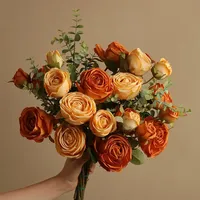 Caramel Artificial Rose Silk Flowers Rose Bouquet Home Decor 7 Heads Flores Artificiales Wedding Decorations Fake Orange Roses