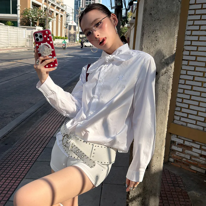 

Street Sle Loose Fit Knot irt W26C03 Design Sensation Chic Women's Premium Faion Long Sve Polyester irt