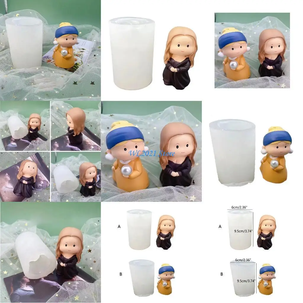 

G5GC Silicone Silicone Mold Soap Molds For Soap Making Cartoon mona Lisa Mould Girl With a Pearl Earring