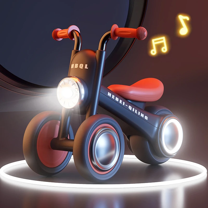 Kids Balance Bike No Pedal Toddler Walker With Led Front Lights Music Silent Anti Rollover Wheels For 1 To 3 Years Old Baby