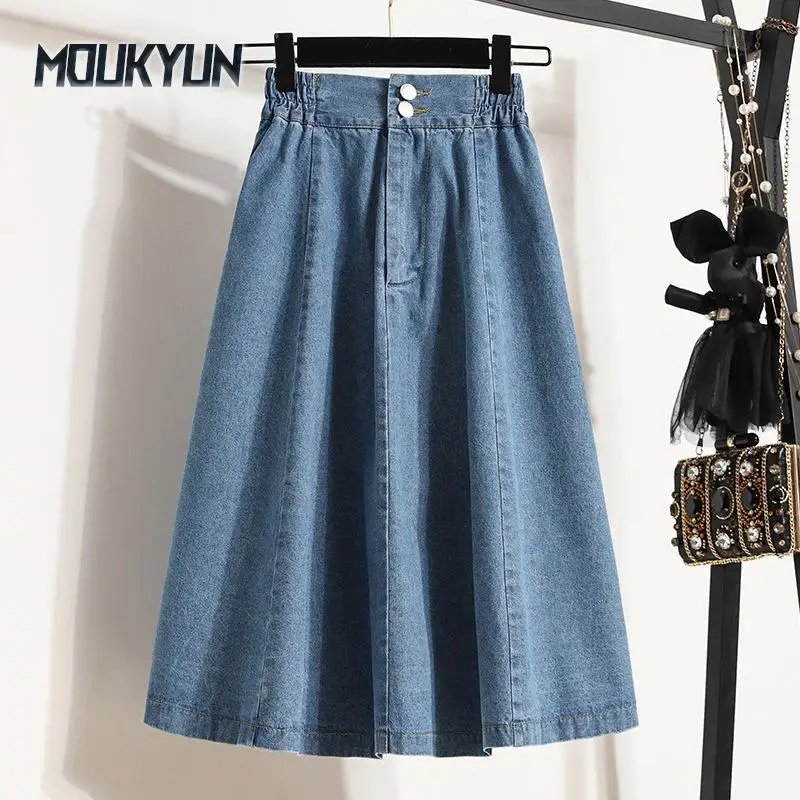 

Женские свободные джинсовые юбки, весенняя корейская мода, повседневная юбка средней длины с высокой талией