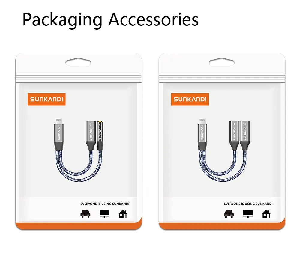 SUNKANDI 2 in 1 Dongle Adapter, Lightning to 3.5mm Headphone and Lightning to Dual Lightning Audio and Charging Ports Splitter