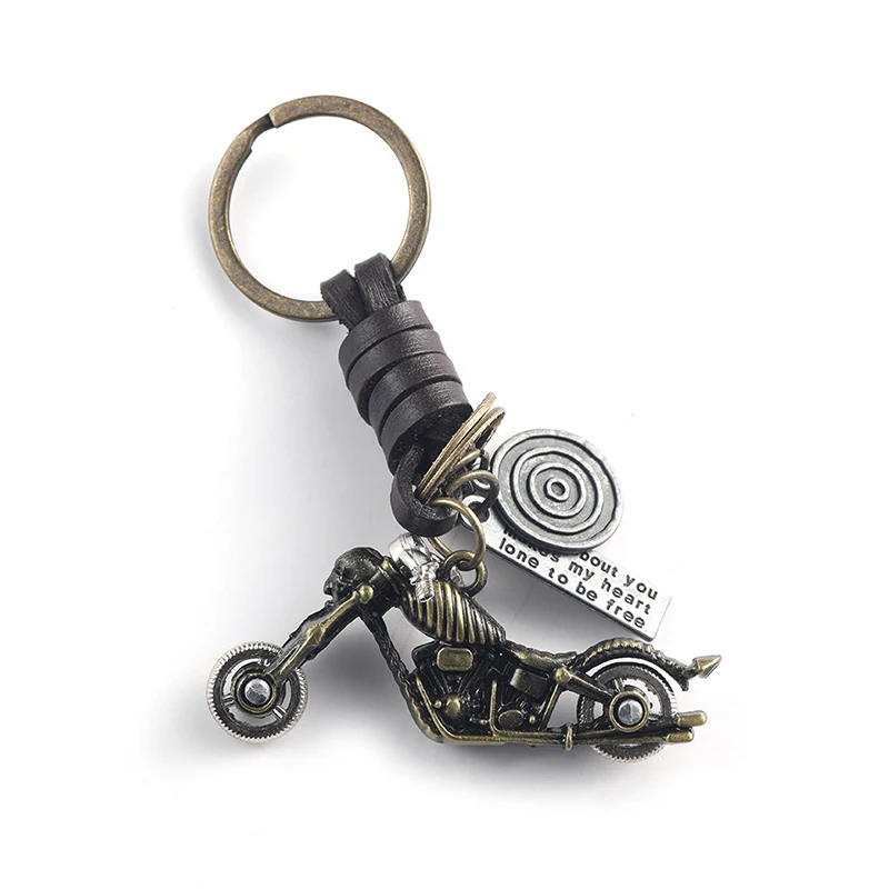 Creative Motorcycle Key Chain Ring Keychain Keyring Key Fob Metal Leather Keychain Decorative Pendant for Men and Women