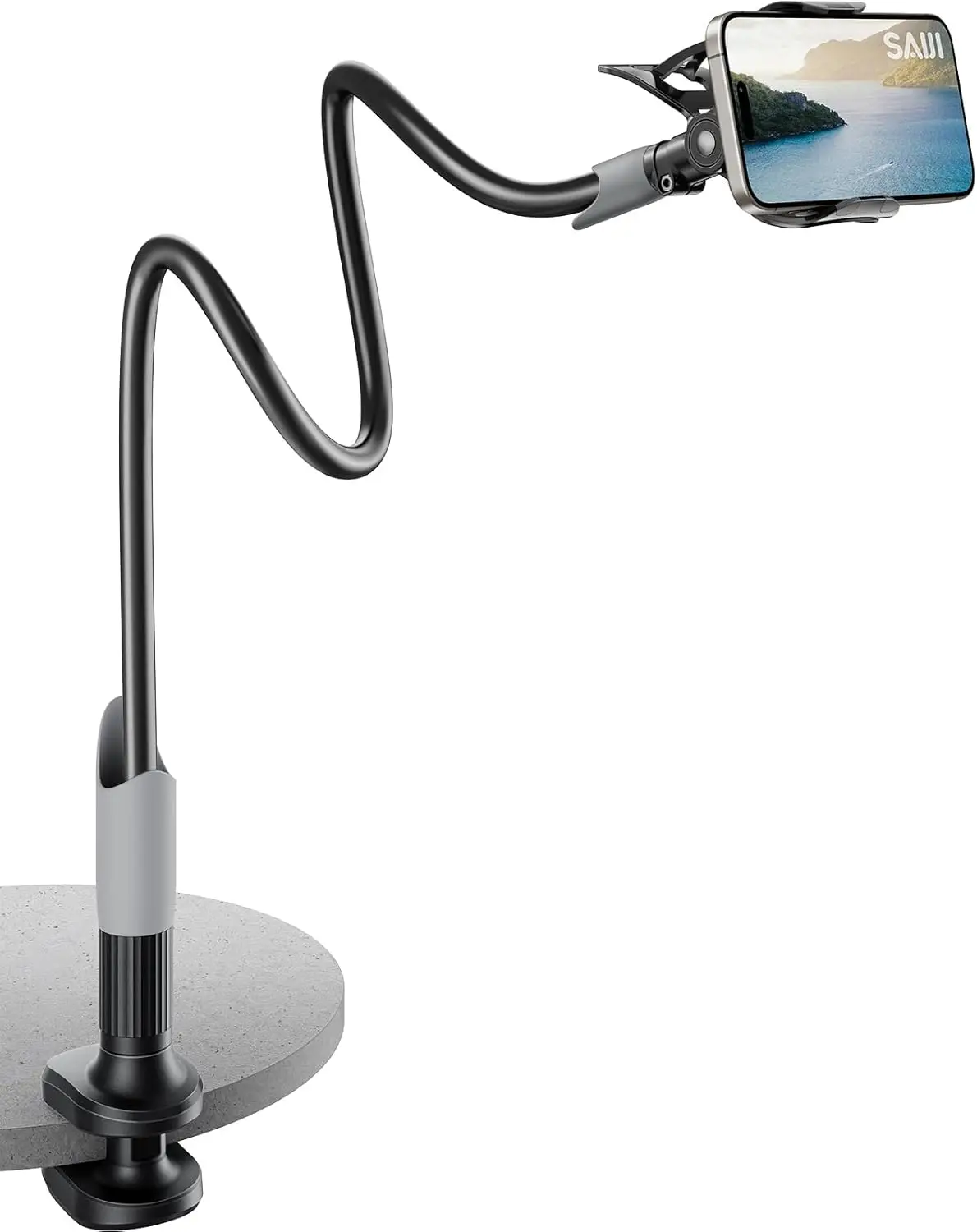 

Flexible Gooseneck Phone Holder, Long Arm Desk Mount with Clip Stand for iPhone, Mobile, Nintendo Switch (Black)