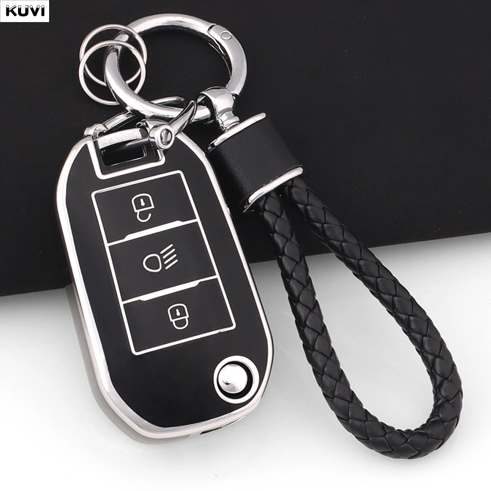 TPU Car Folding Key Case Cover Fob Keychain Shell For Peugeot 208 3008 308 508 408 2008 307 4008 For Citroen C4 C3 C6 CACTUS C8