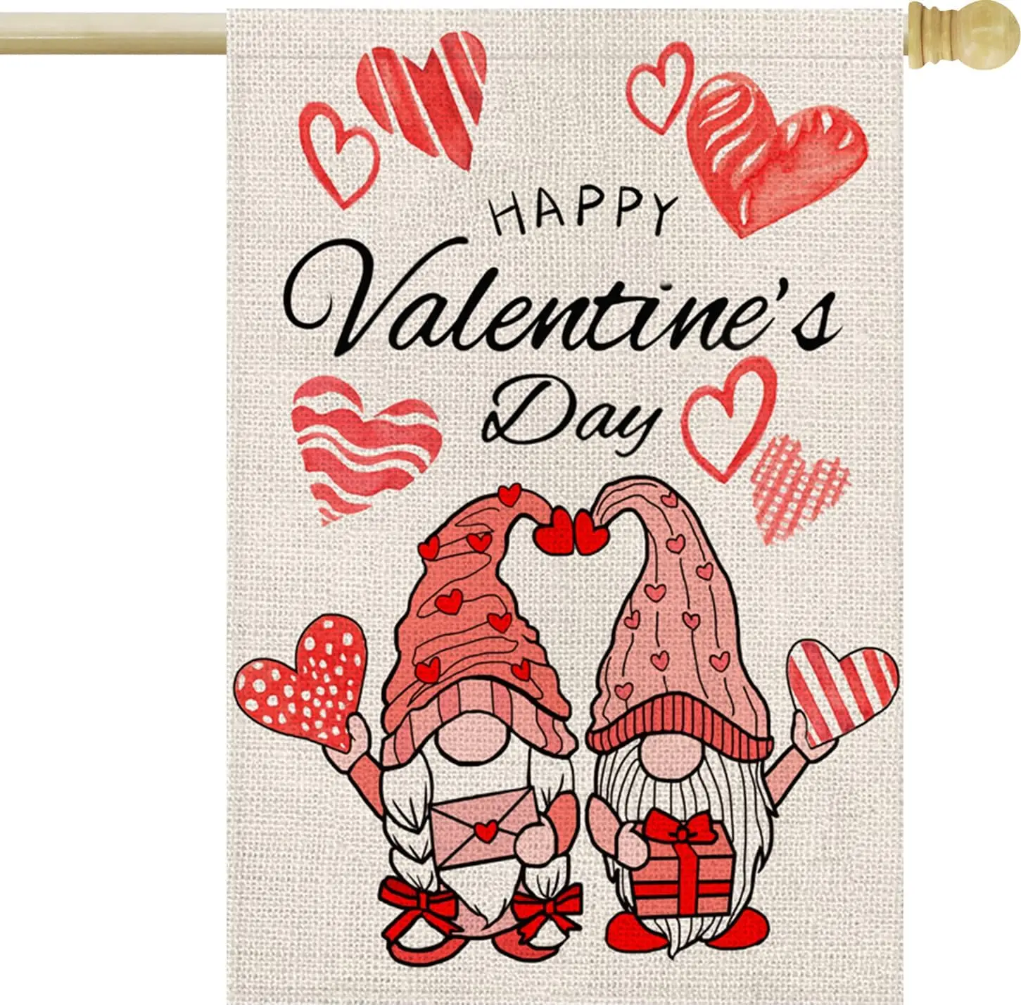 Happy Valentines Day Gnomes Garden Flag 28x40 Inch Double Sided Love Hearts Large Burlap for Outside Holiday Yard Decoration EEZ