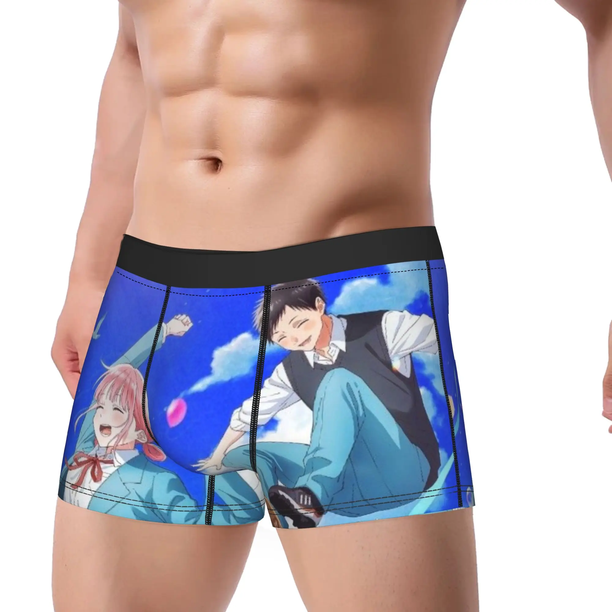 Blue Box Underpants Homme Panties Men's Underwear Blue Box Print Shorts Boxer Briefs