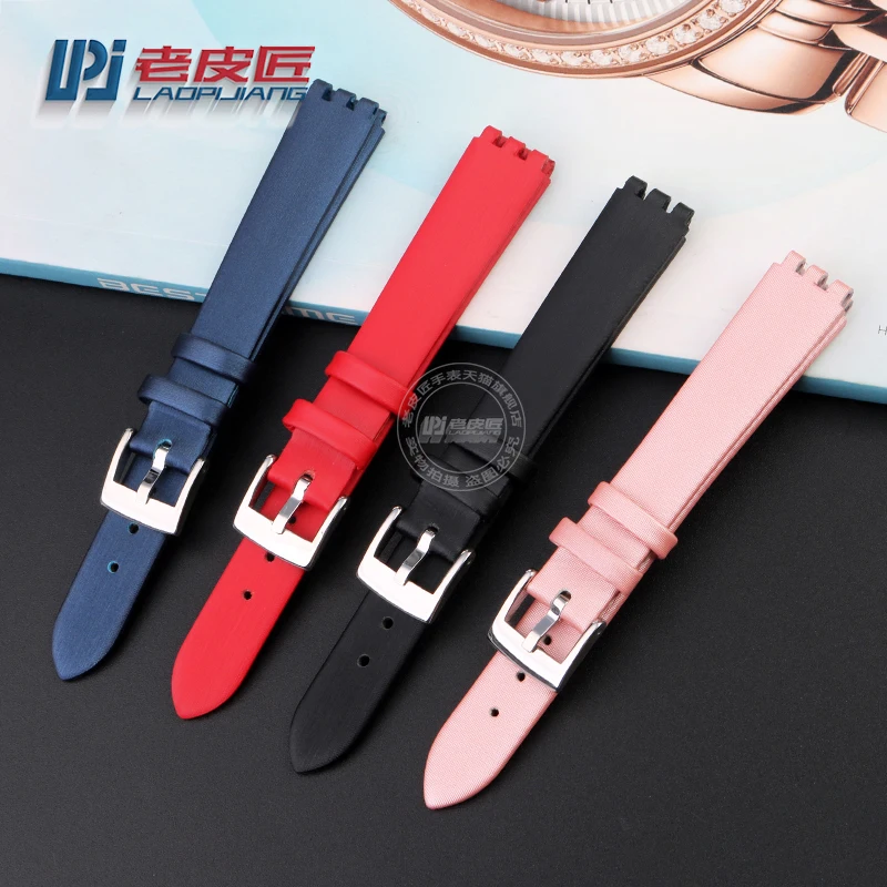 For Swatch Women\'s Leather Watch Band YSS213G YSS288G YSS222G IRONY Silk Strap Pin Buckle Bracelet 12mm with Tools Watchband