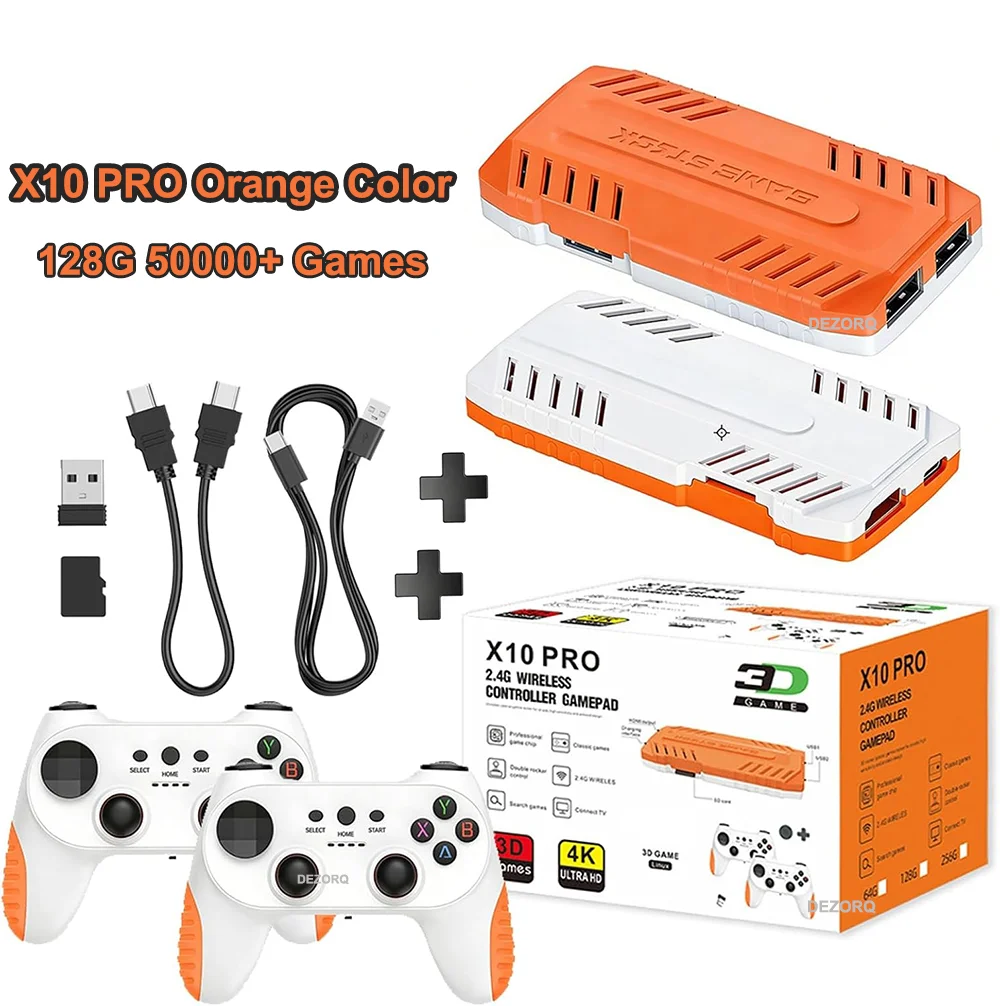 

Игровая приставка Orange Color X10 PRO TV Game Stick 4K HD, 128 ГБ, 50000+ игр, 2.4G, два беспроводных контроллера, Gamestick X10 PRO