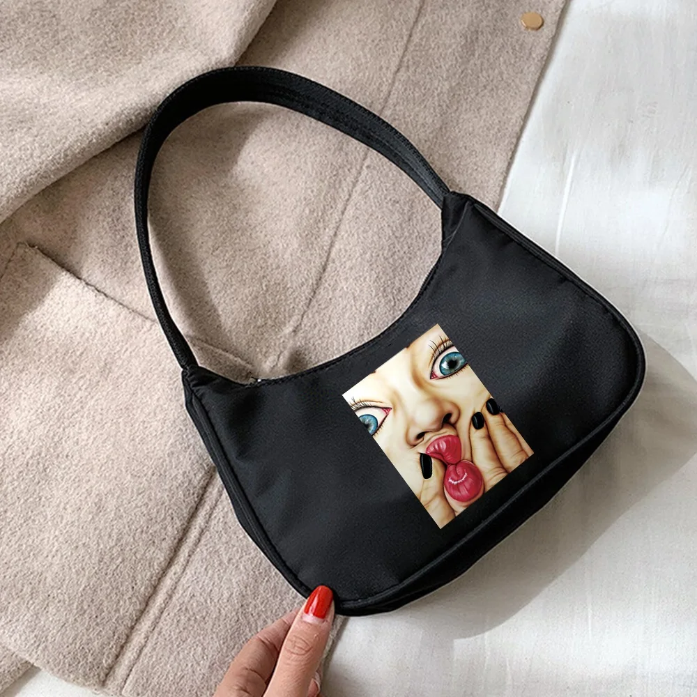 Mini bolsa feminina para axilas, bolsa pequena fashion de rua com estampa engraçada, bolsa casual para compras, bolsa de ombro hobo