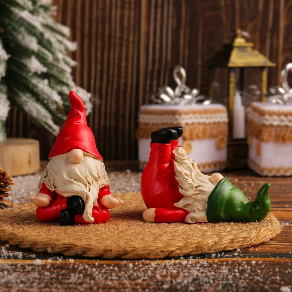 Christmas Resin Gnome Figurines Cute Yoga Goblin Mini Faceless Elf Home Desktop Holiday Decoration Sitting Posture Christmas