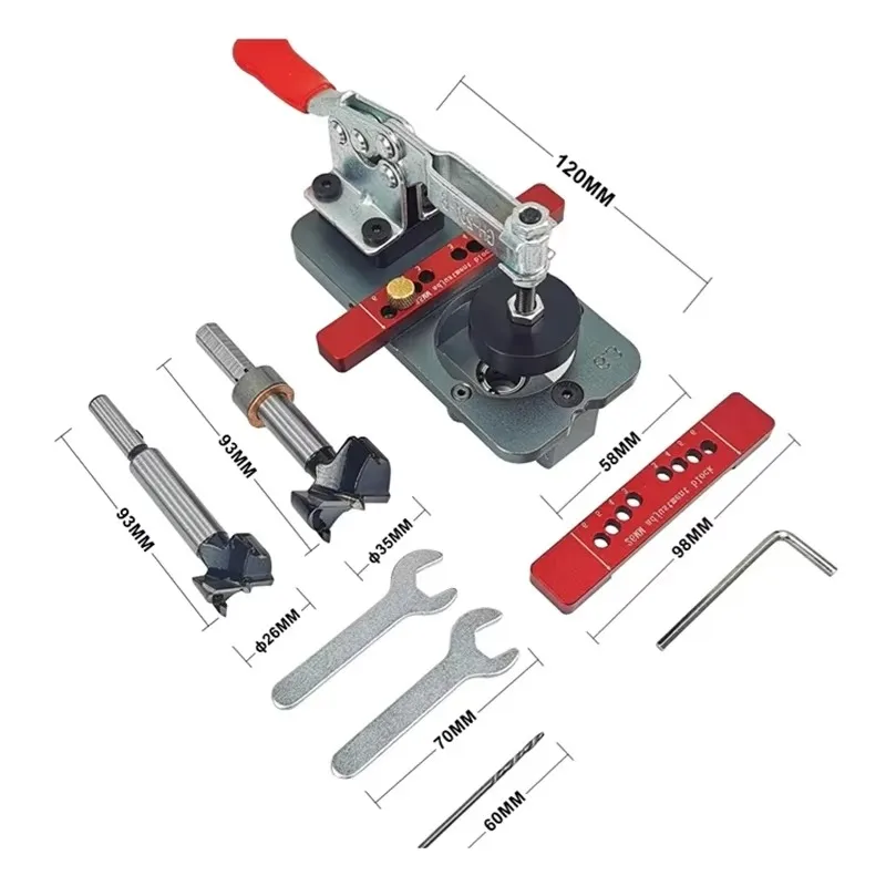 Woodworking 35+26 mm Adjustable Concealed Hinge Jig Positioning Drilling Hole Guide Locator