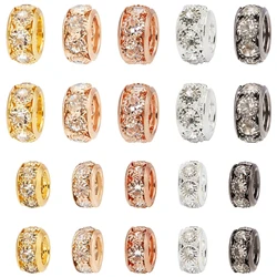10pcs Big Hole Rhinestone Crystal Beads Metal Loose Spacer Round Rondelle Beads for Jewelry Making DIY Bracelet Accessories