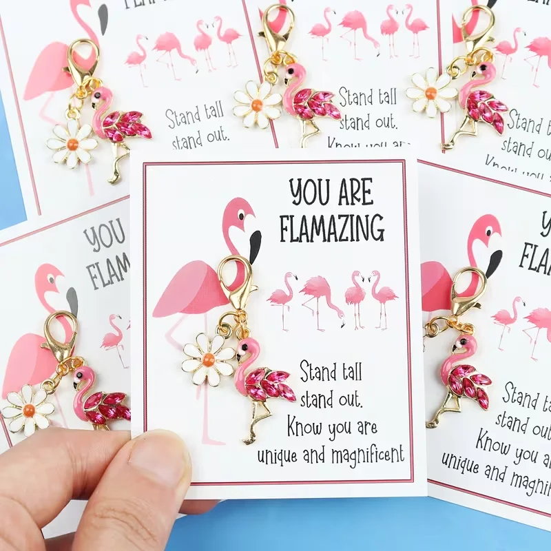 6 Flamingo Daisy Keychains with 