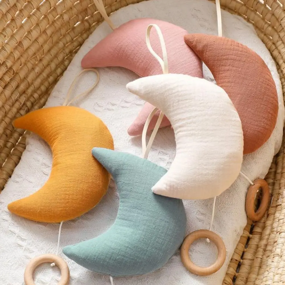 Moon Baby Bed Bell Rattle ของเล่นแบตเตอรี่ฟรีแขวนสายรัดเพลงของเล่นดึงเชือกตกแต่งผ้าฝ้ายเด็ก Comfort ของเล่น