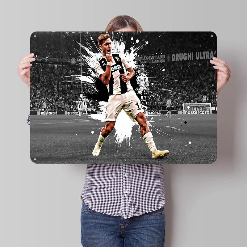 Póster Metálico de Fútbol de Paulo Dybala, Arte Retro Personalizado para Pared, Letreros Metálicos Vintage para Aficionados, Accesorios para Cafetería, Decoración de Escritorio