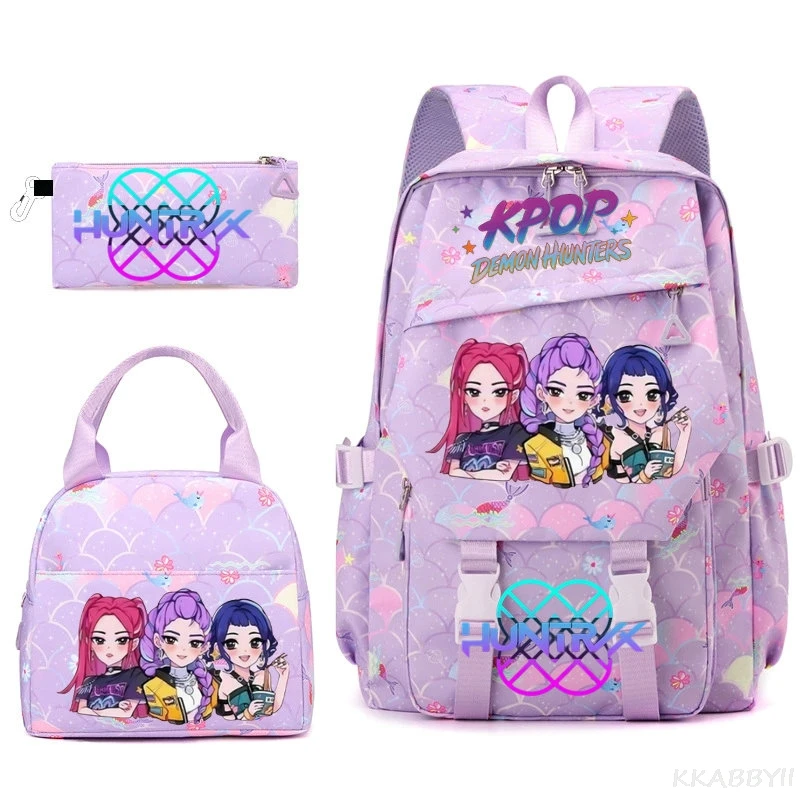 Mochila escolar con estampado de KPop Demon Hunters, Mochila para estudiantes de secundaria, Mochila para ordenador portátil de gran capacidad para mujer, Mochila Escolar